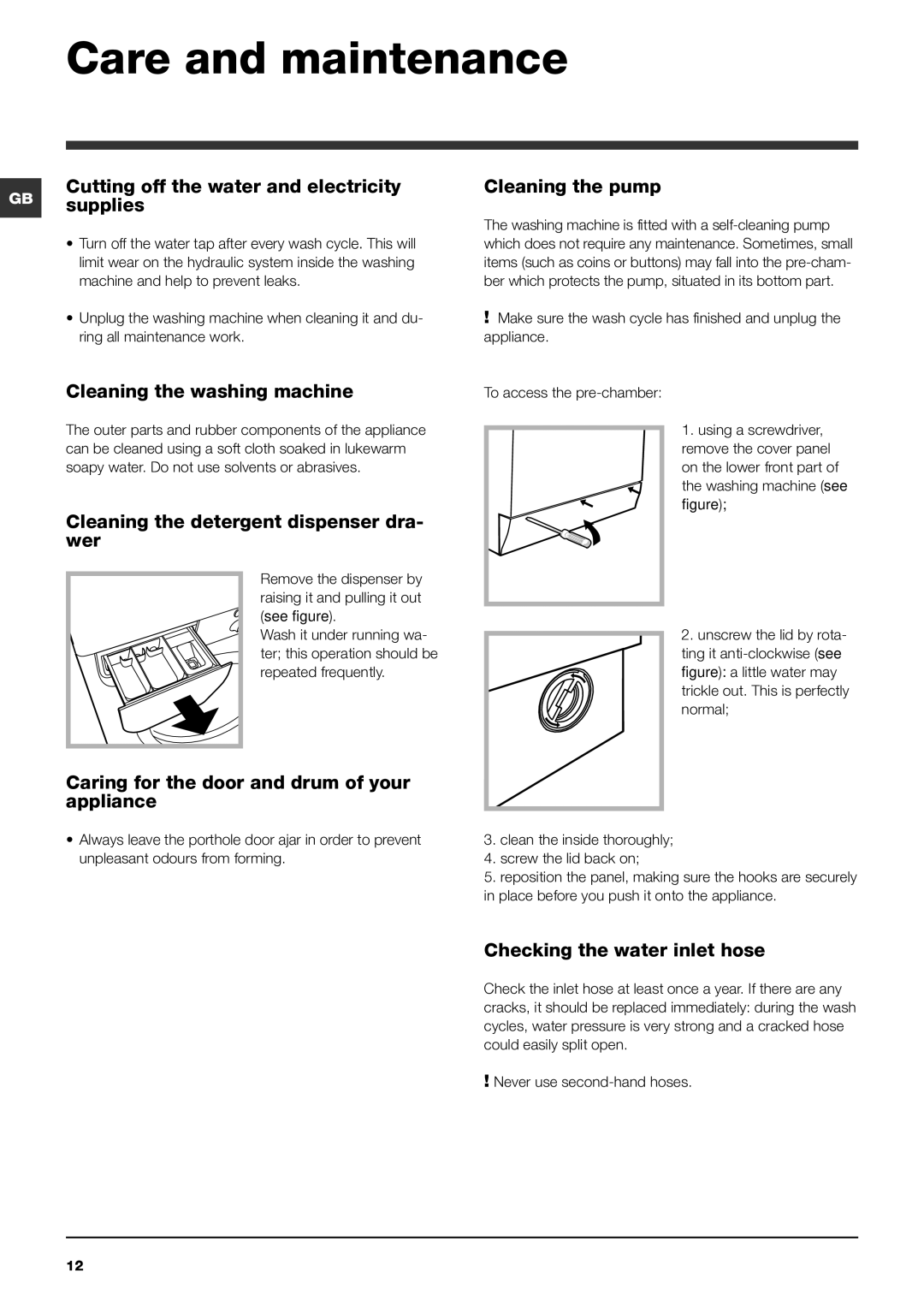 Indesit IWB 5113 manual Care and maintenance 