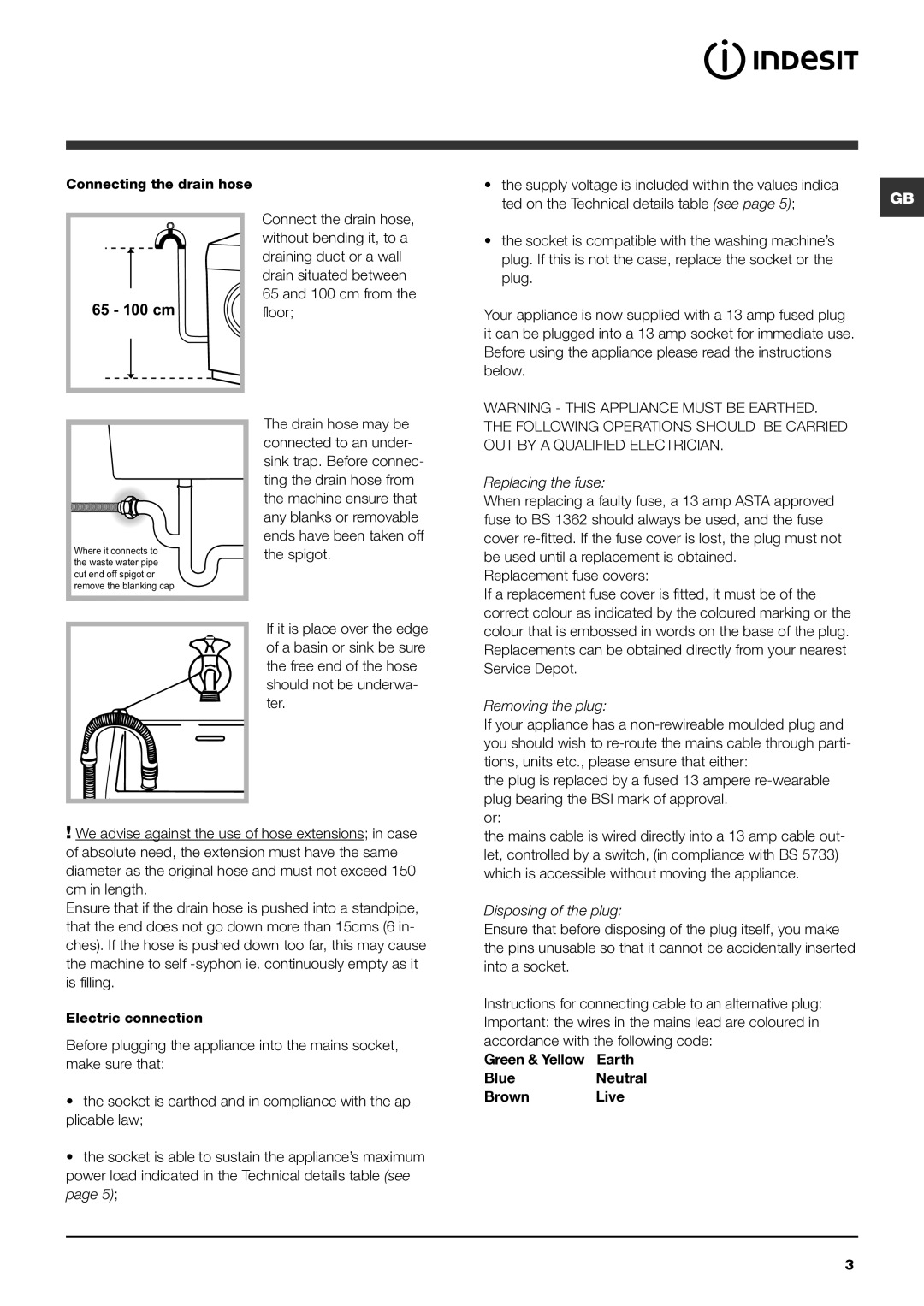 Indesit IWB 5113 manual 65 100 cm 