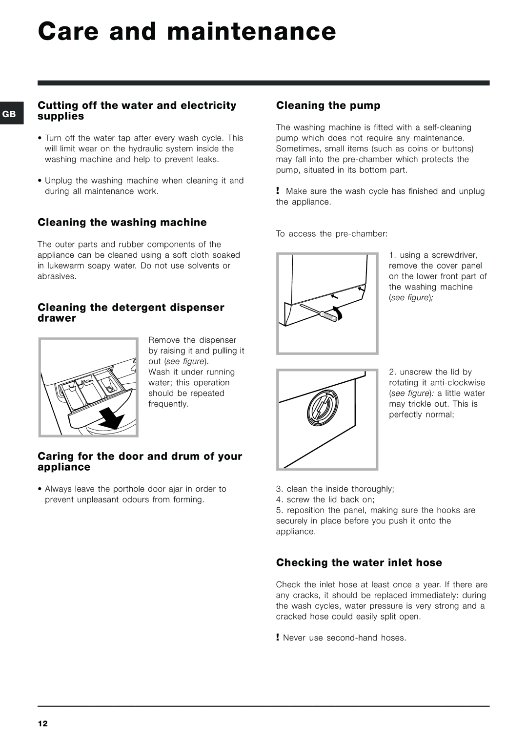 Indesit IWC 6125 S manual Care and maintenance 