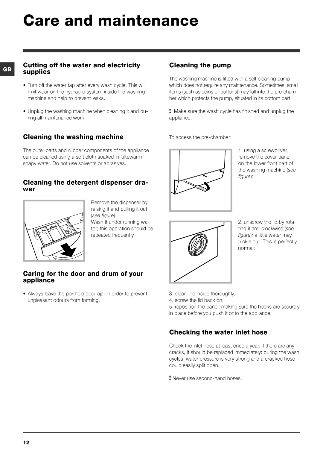 Indesit IWC 6125 manual Care and maintenance 