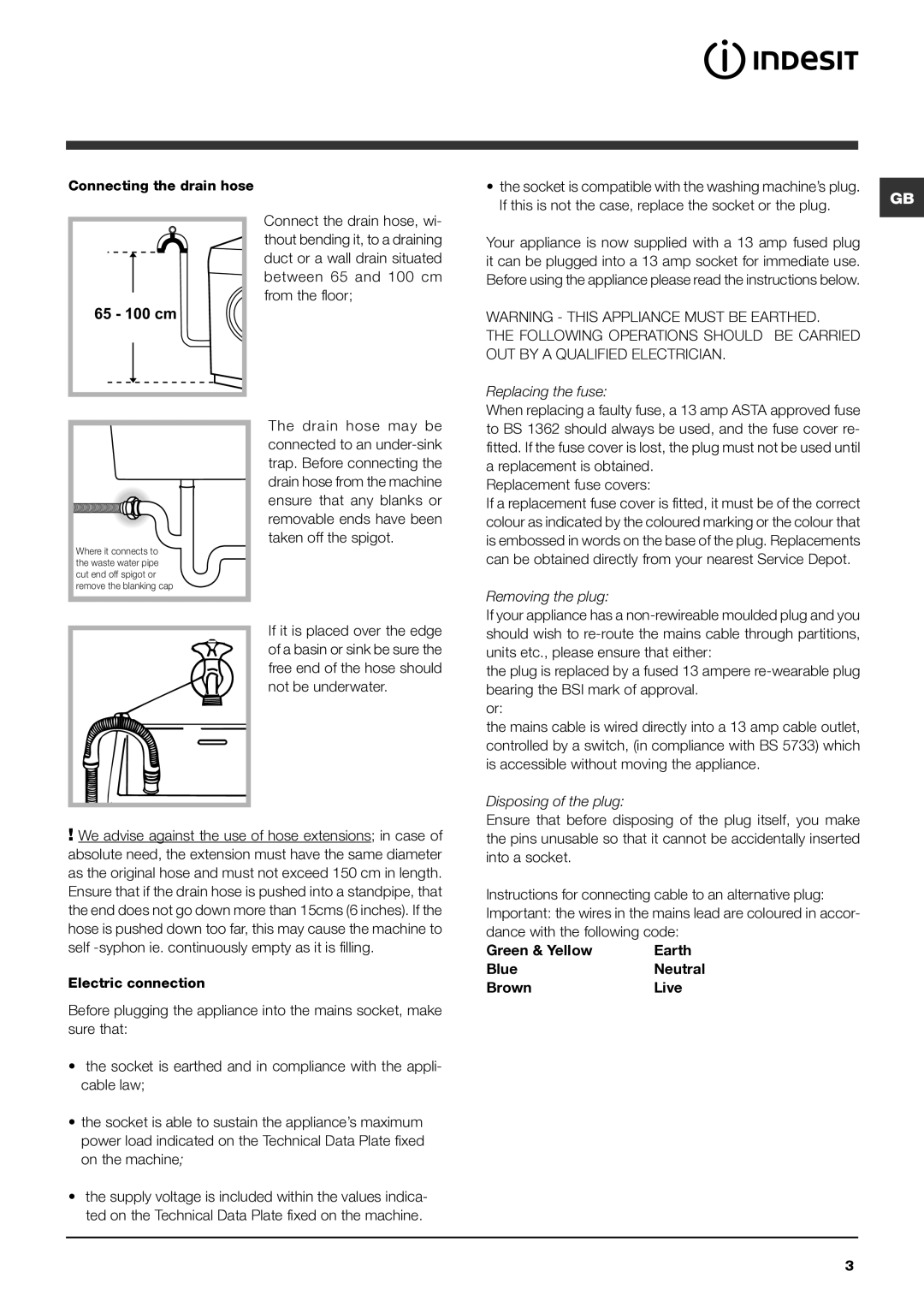 Indesit IWC manual Replacing the fuse, Removing the plug, Disposing of the plug 