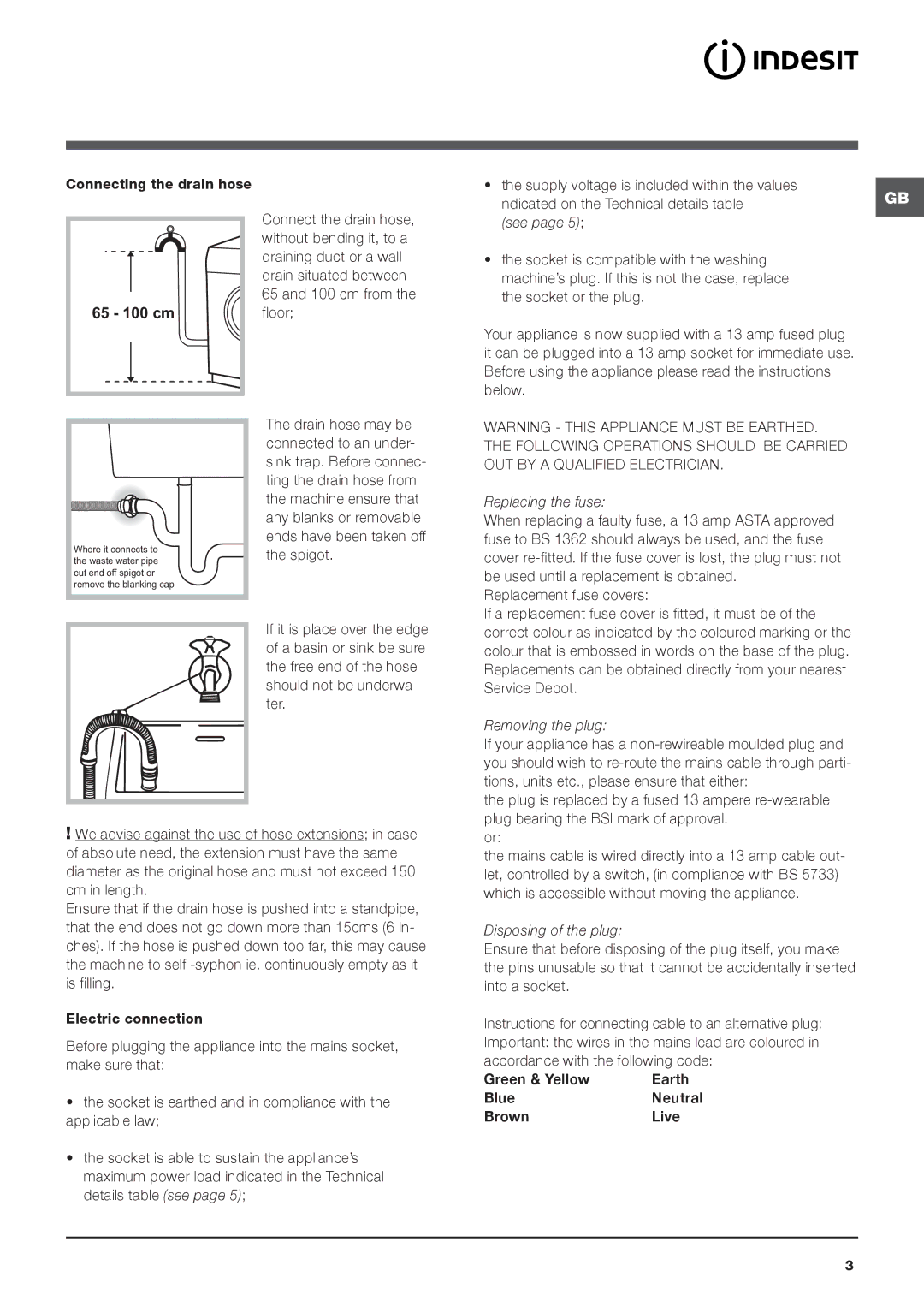 Indesit IWD 7145 S manual Supply voltage is included within the values, Replacing the fuse, Removing the plug 