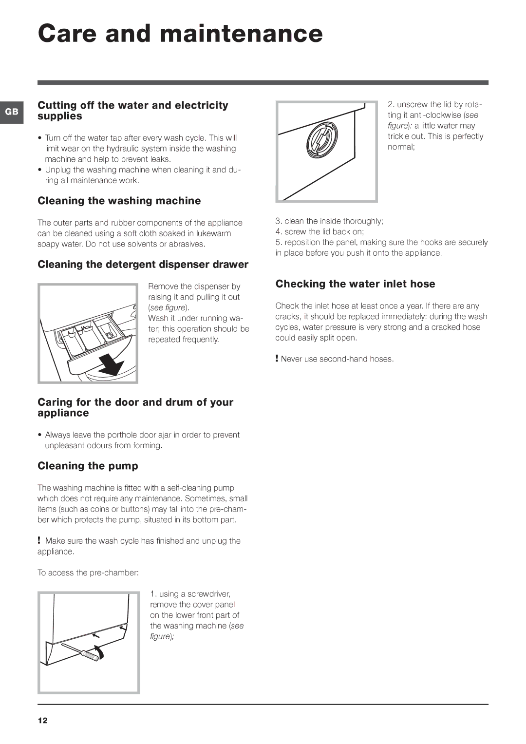 Indesit IWD 7145 manual Care and maintenance 