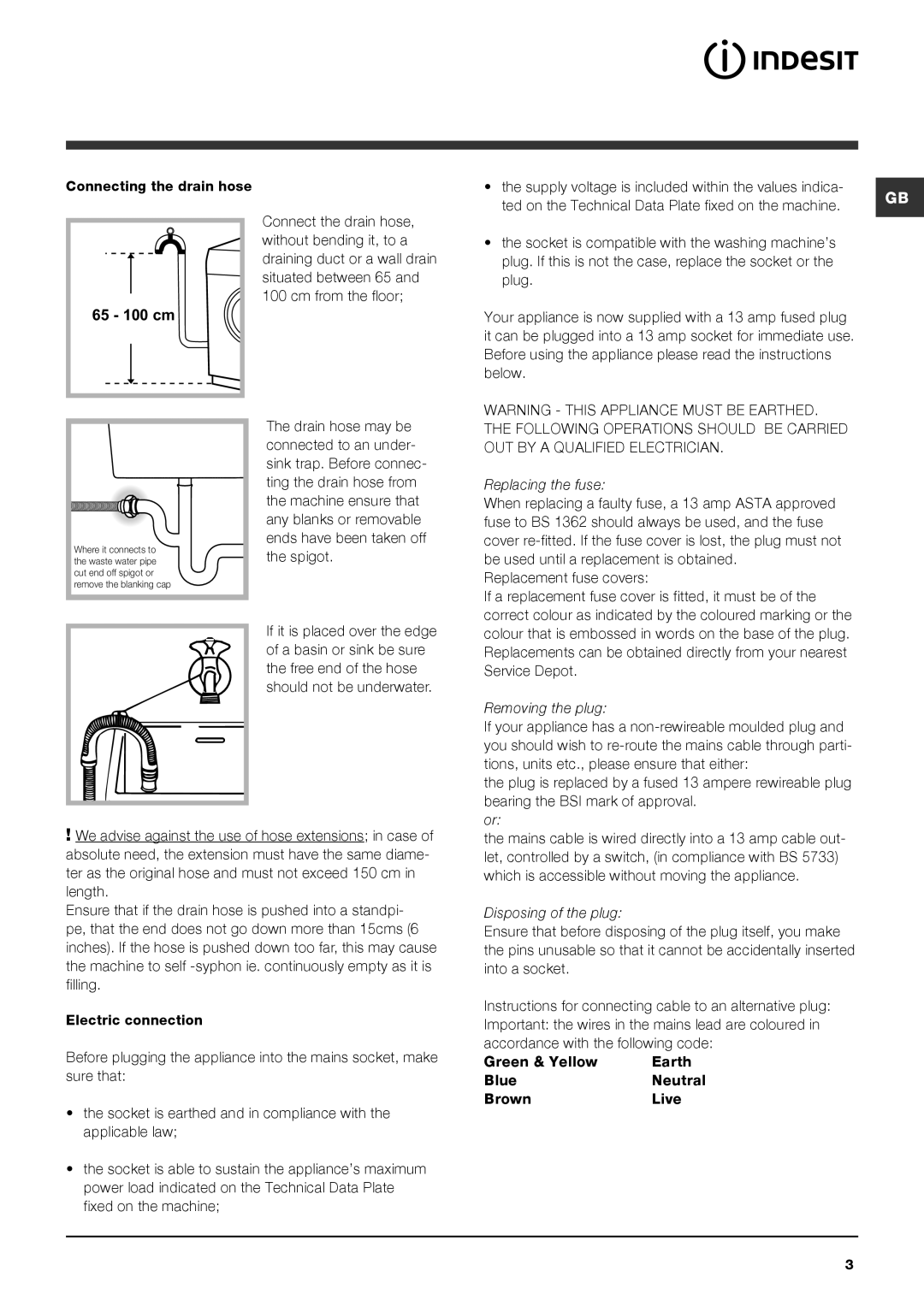 Indesit IWD 7145 manual Replacing the fuse, Removing the plug, Disposing of the plug 