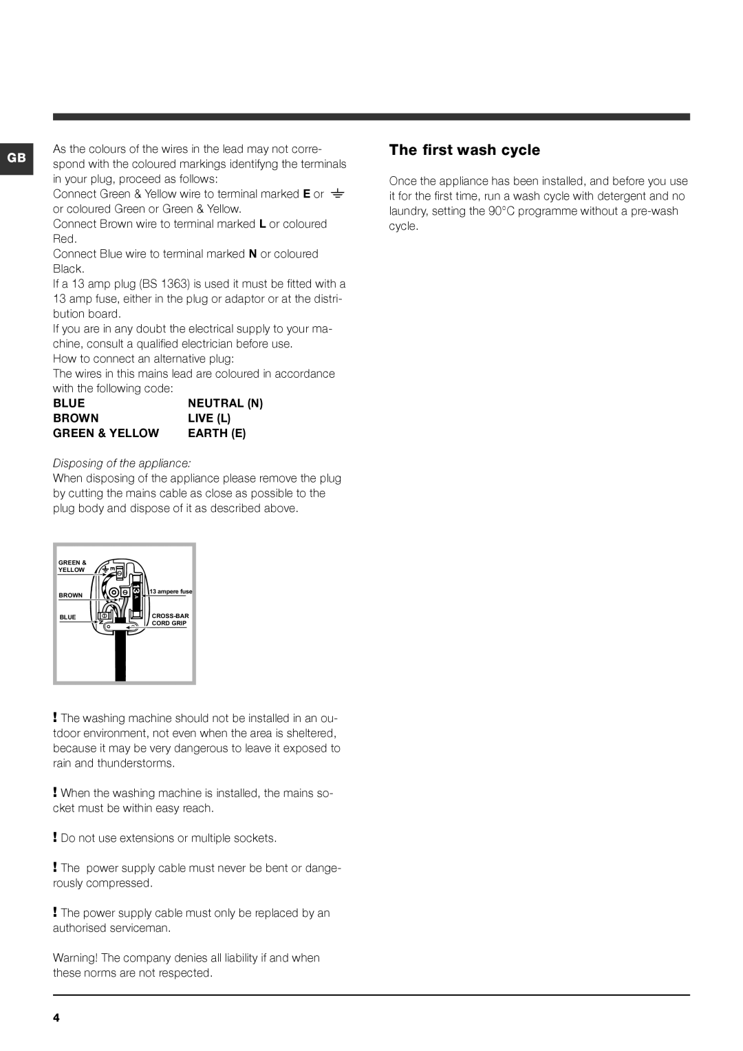 Indesit IWD 7145 manual First wash cycle, Disposing of the appliance 