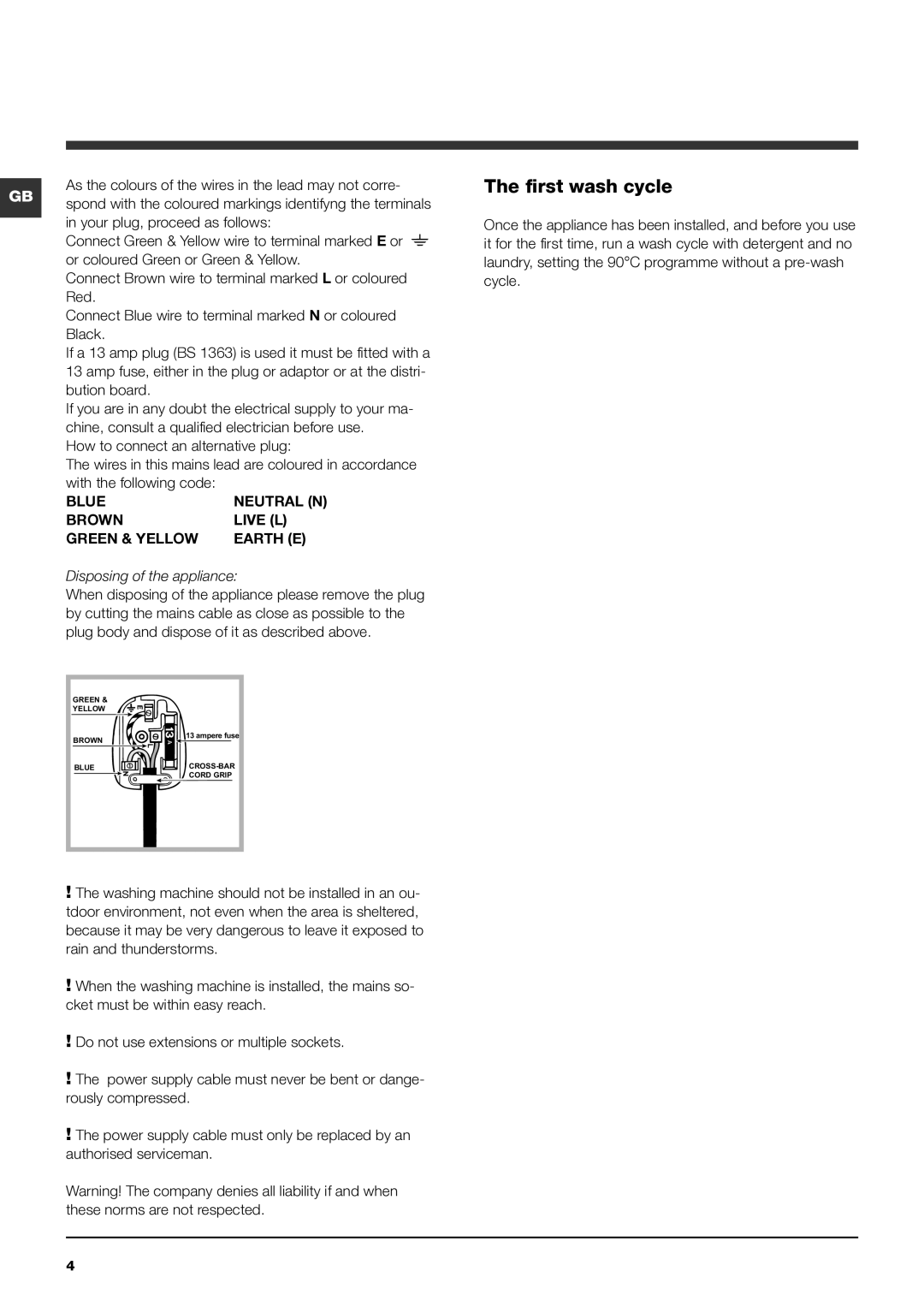 Indesit IWD 7168 manual First wash cycle, Disposing of the appliance 