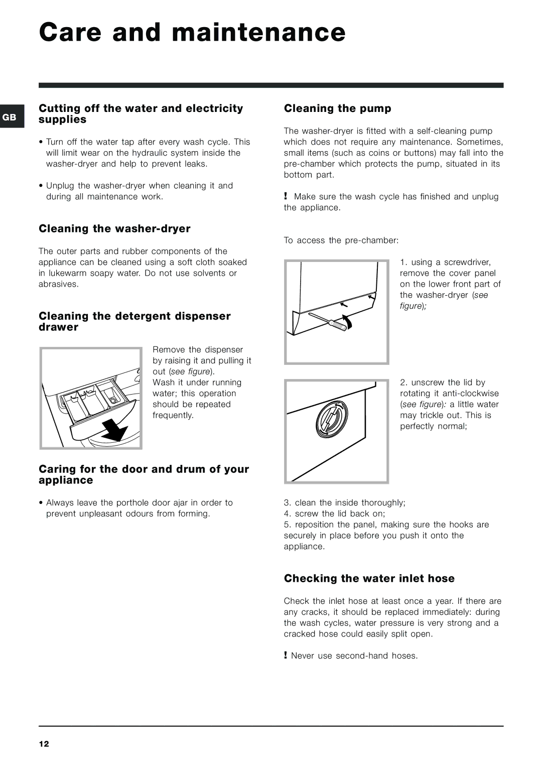 Indesit IWDC 6125 S manual Care and maintenance 