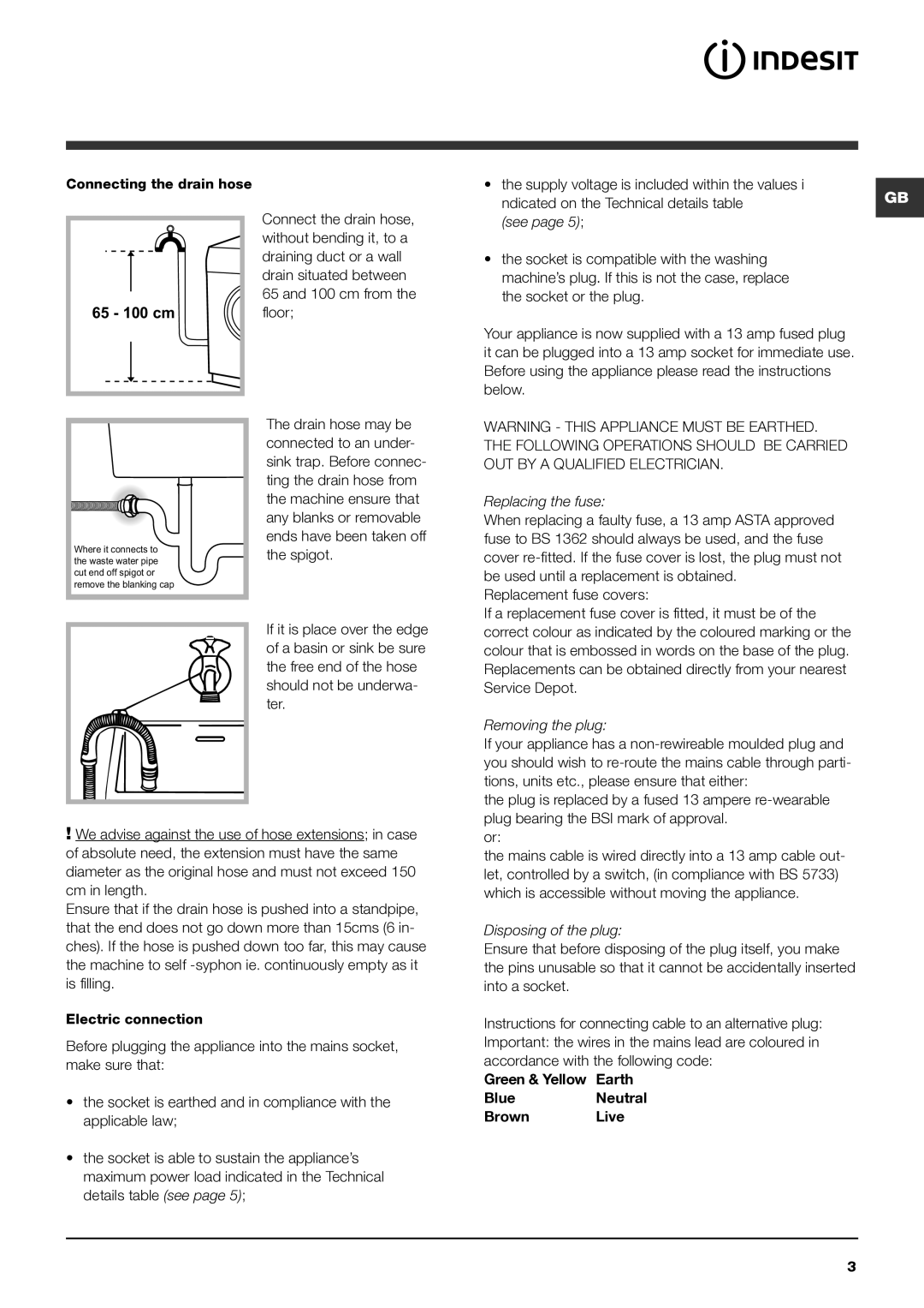 Indesit IWDD 7143 instruction manual Supply voltage is included within the values, 65 100 cm 