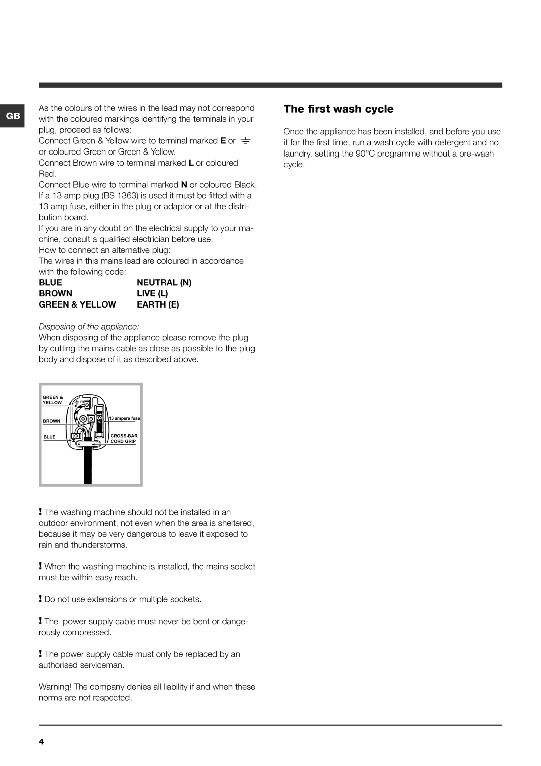 Indesit IWDD 7143 instruction manual First wash cycle 