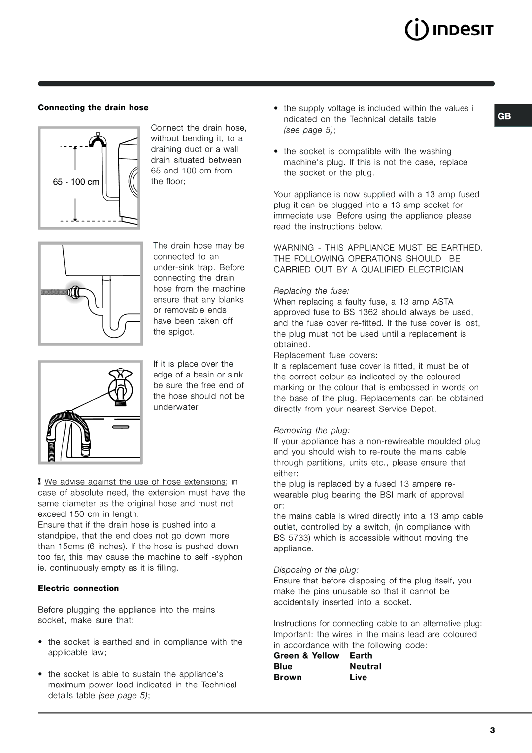 Indesit IWDE 12 manual Connecting the drain hose 