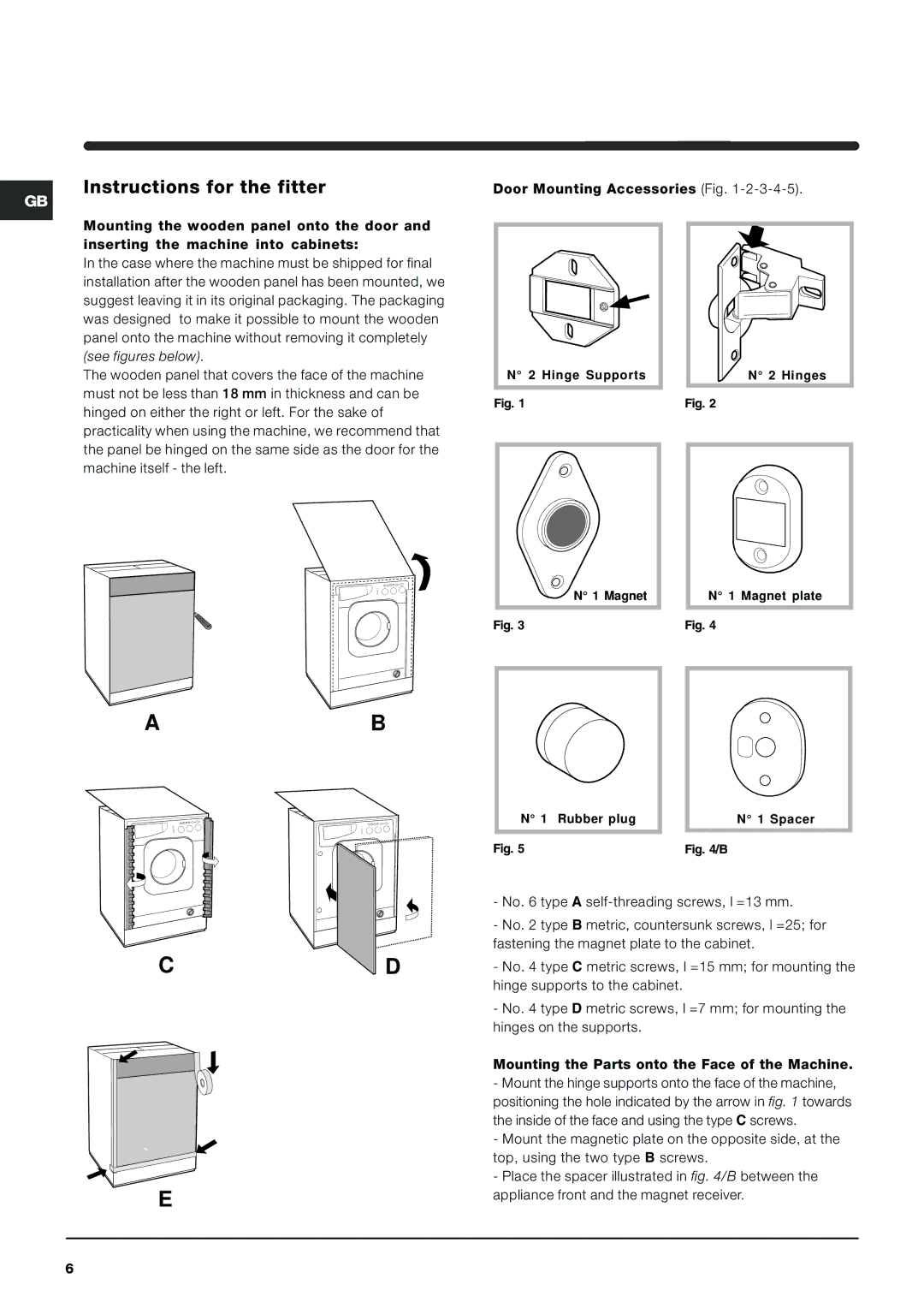 Indesit IWDE 12 manual Instructions for the fitter 