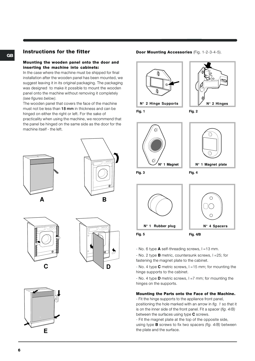 Indesit IWDE 126 manual Instructions for the fitter 