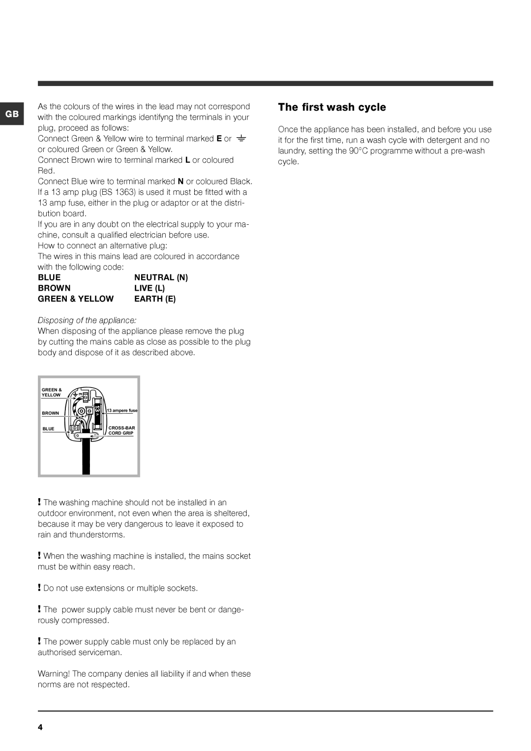 Indesit IWDE 7125 S manual First wash cycle 