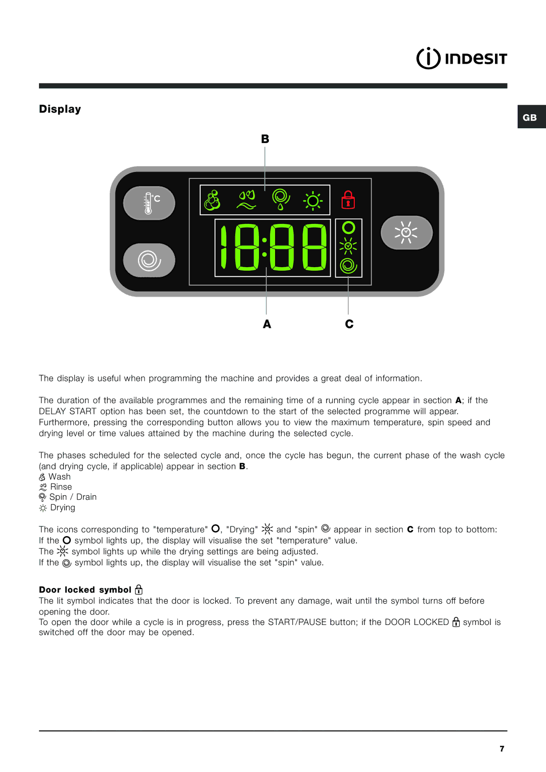 Indesit IWDE 7145 manual Display 