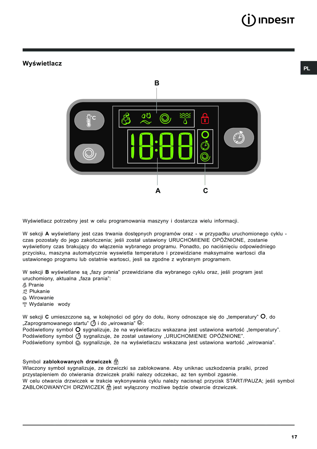 Indesit IWE 7125 manual Wyœwietlacz 