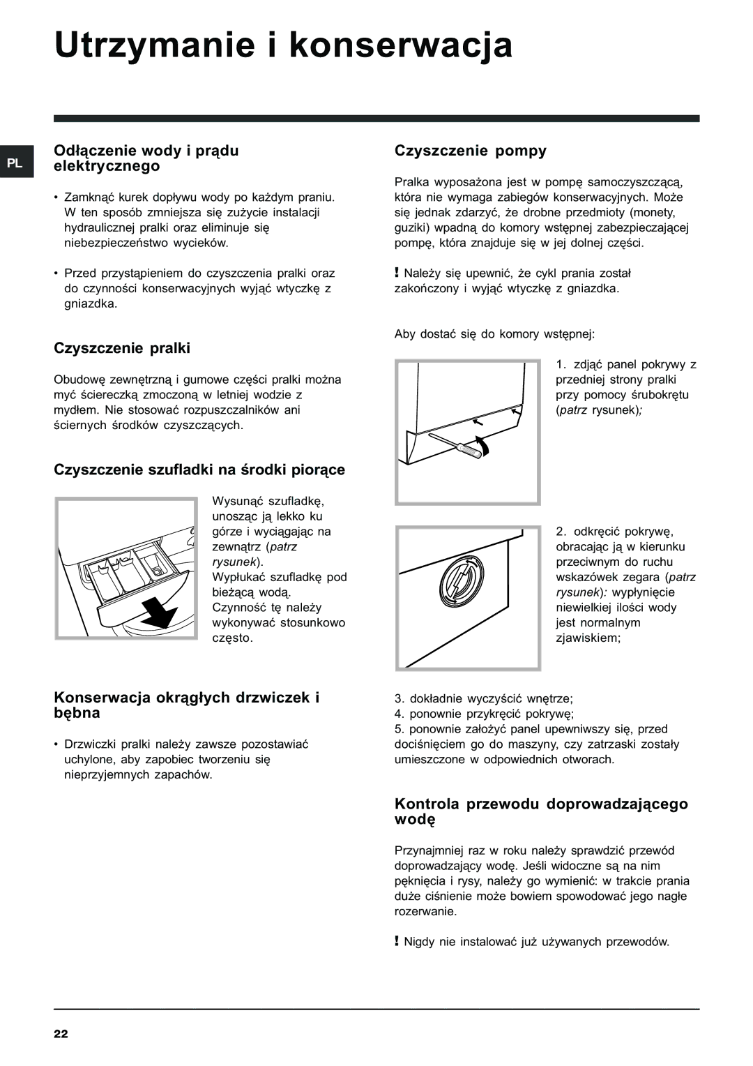 Indesit IWE 7125 manual Utrzymanie i konserwacja 