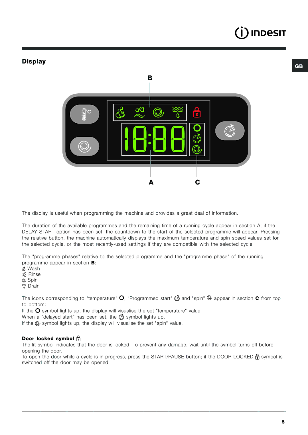 Indesit IWE 7125 manual Display 