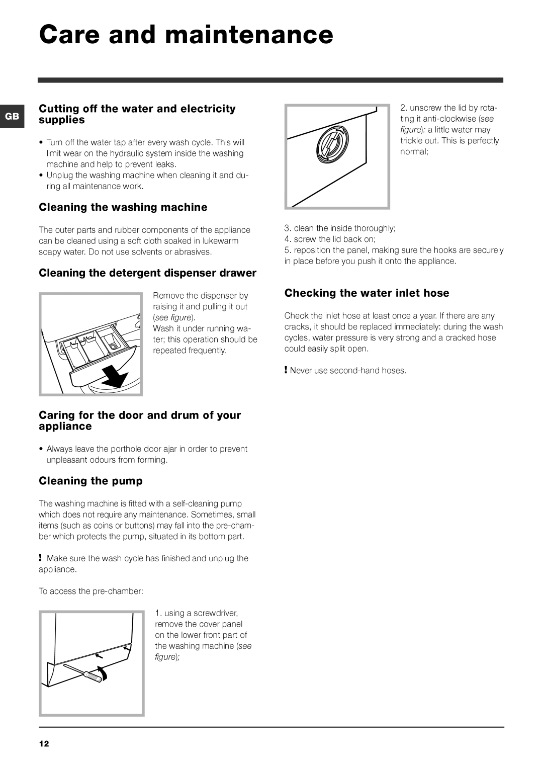 Indesit IWE 7145 K manual Care and maintenance 