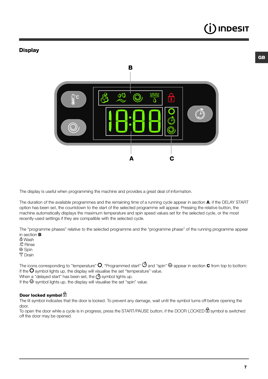 Indesit IWE 7145 manual Display 