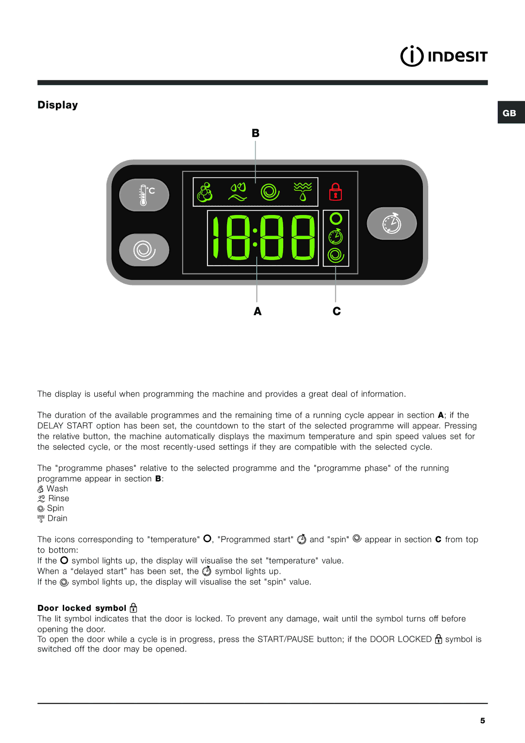 Indesit IWE 8128 manual Display 