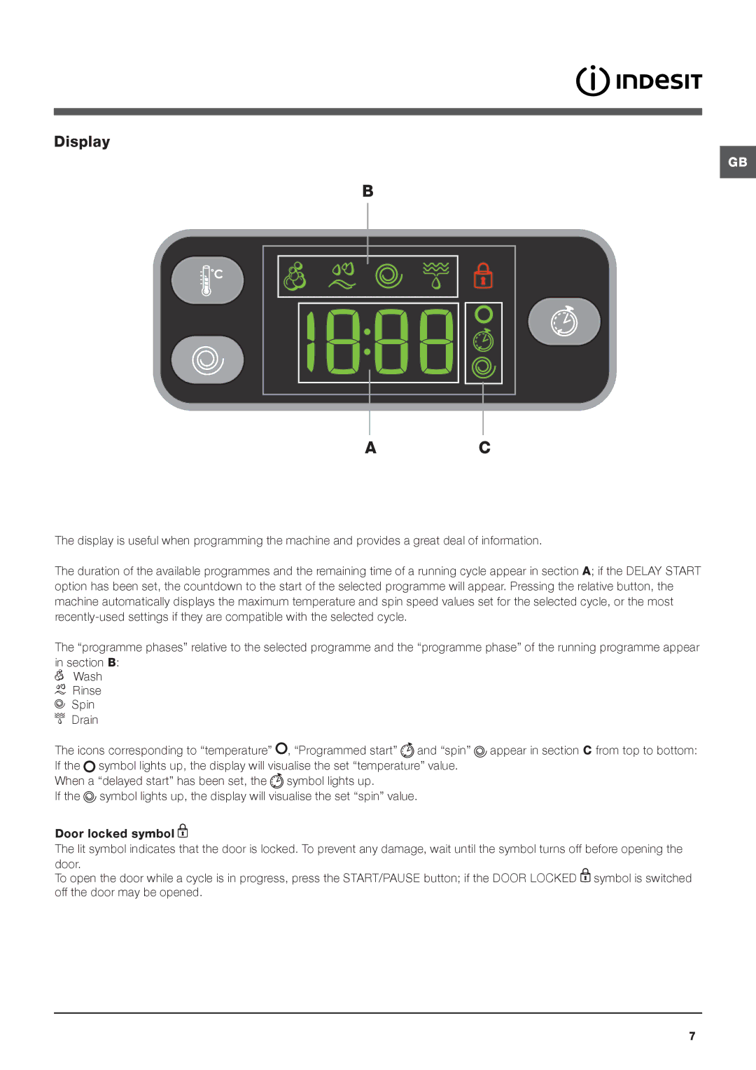 Indesit IWE 81281 S manual Display 