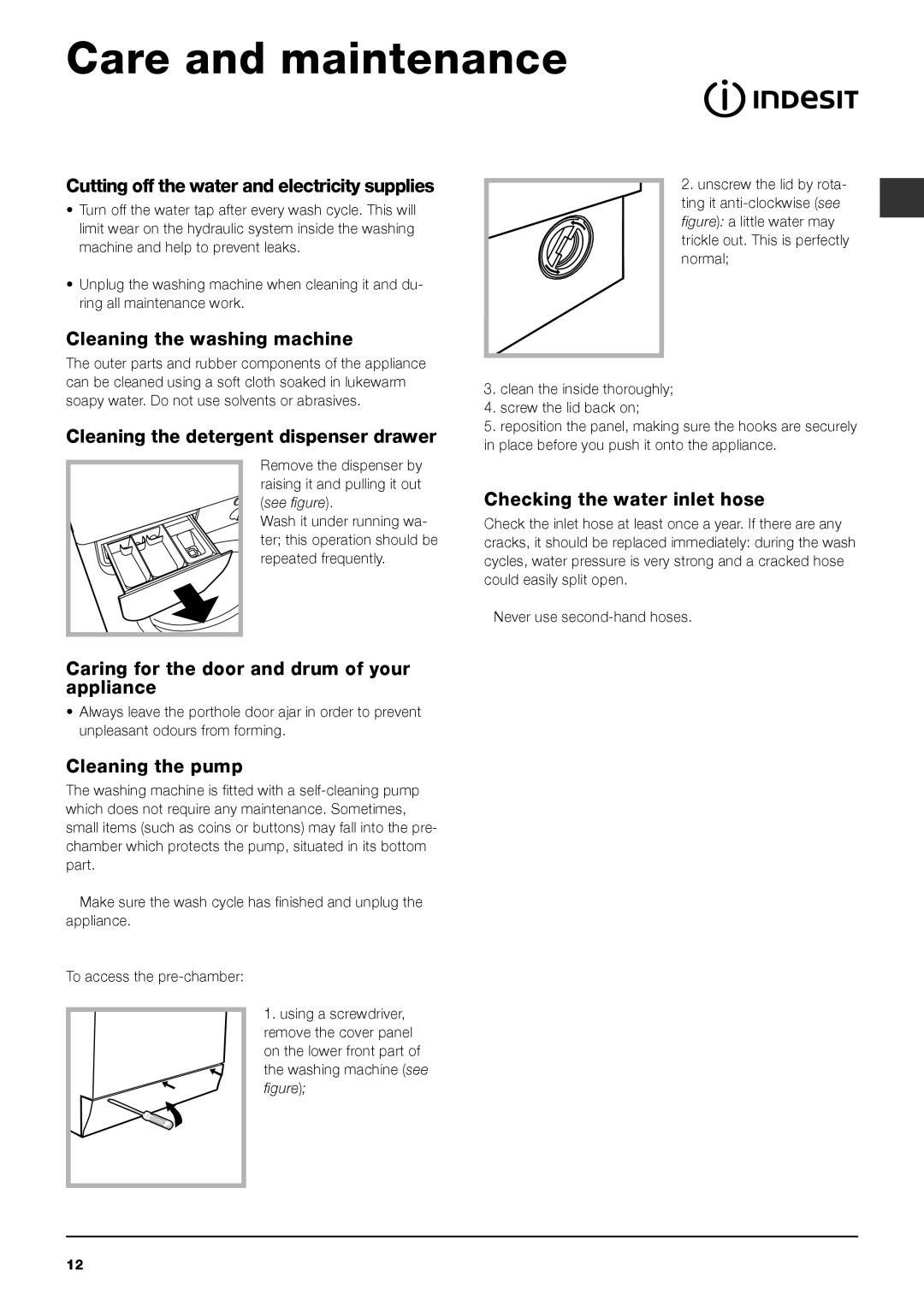 Indesit IWE manual Care and maintenance 