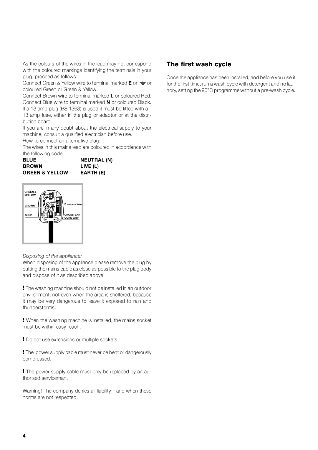 Indesit IWE manual First wash cycle, Bution board, Following code 