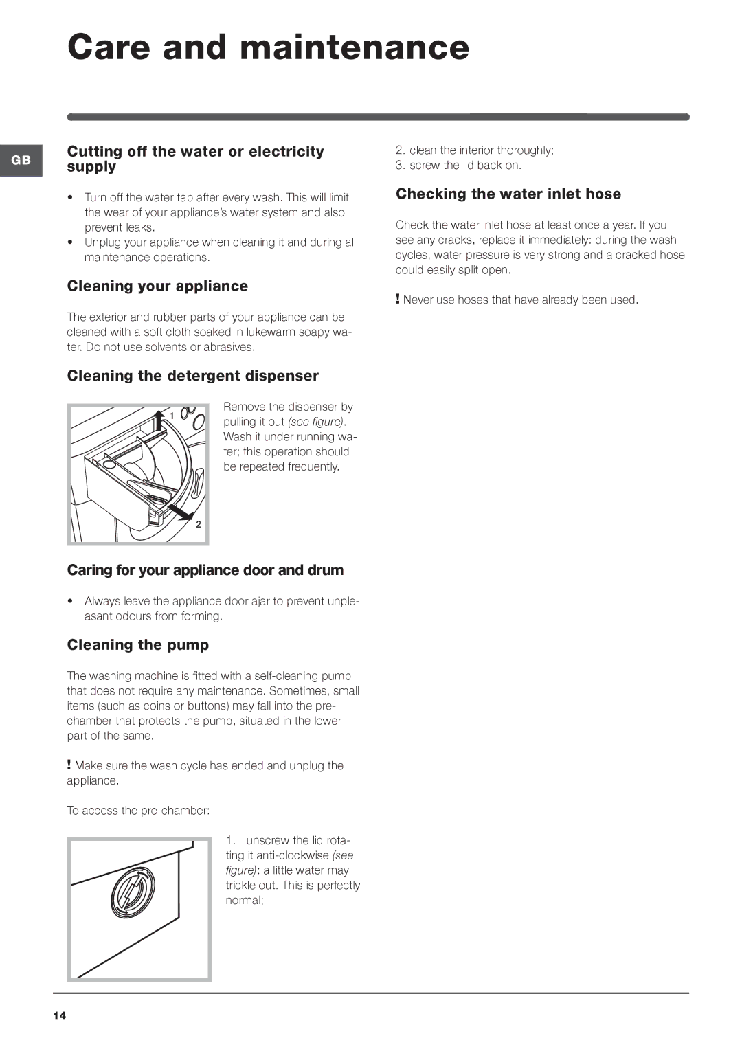 Indesit IWME 126 manual Care and maintenance 