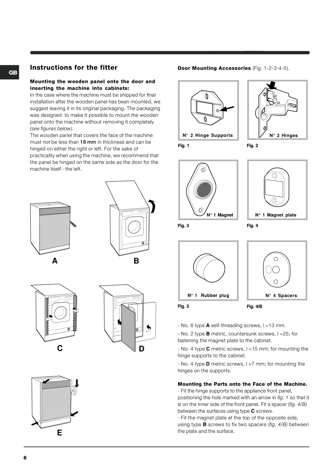 Indesit IWME 126 manual Instructions for the fitter, Ab Cd E 