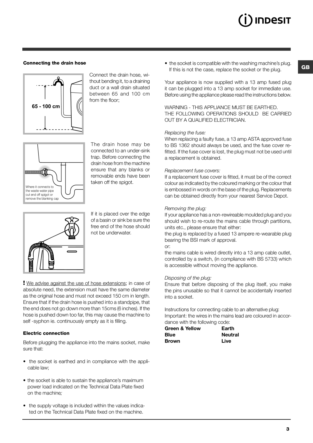 Indesit IWSC manual Replacing the fuse, Replacement fuse covers, Removing the plug, Disposing of the plug 