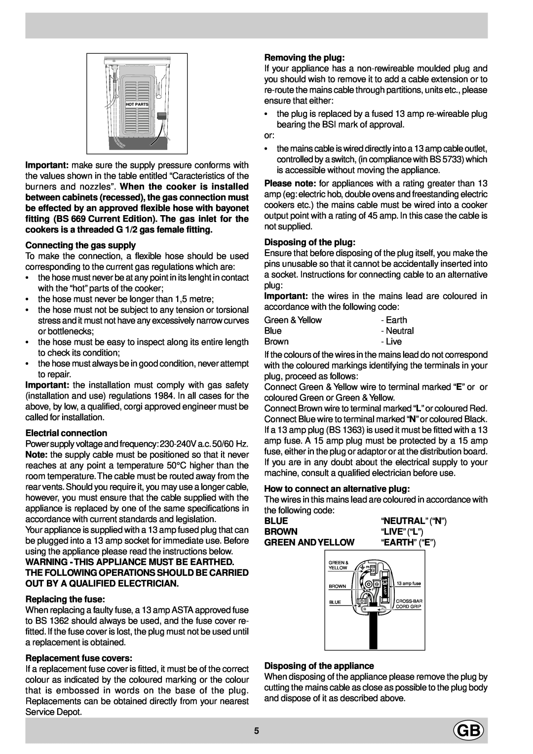 Indesit K 344 E.C/G manual Connecting the gas supply 