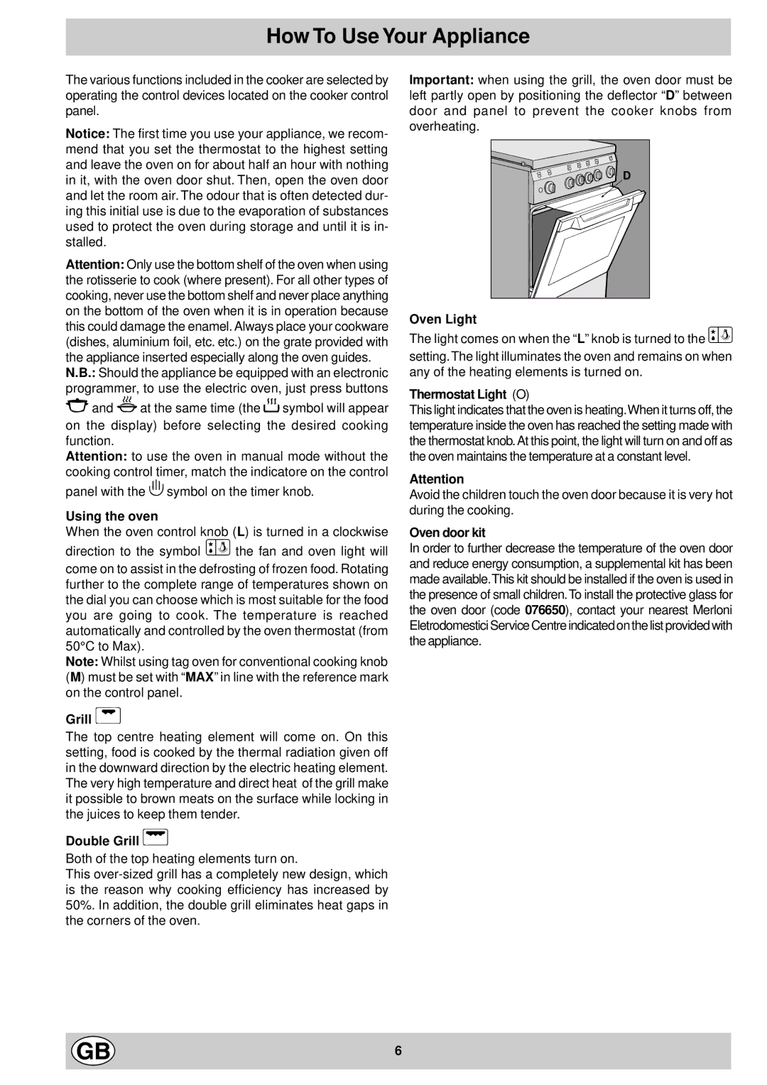 Indesit K 3C8 V.B/G, K 3C8 V.B A/G manual How To Use Your Appliance 