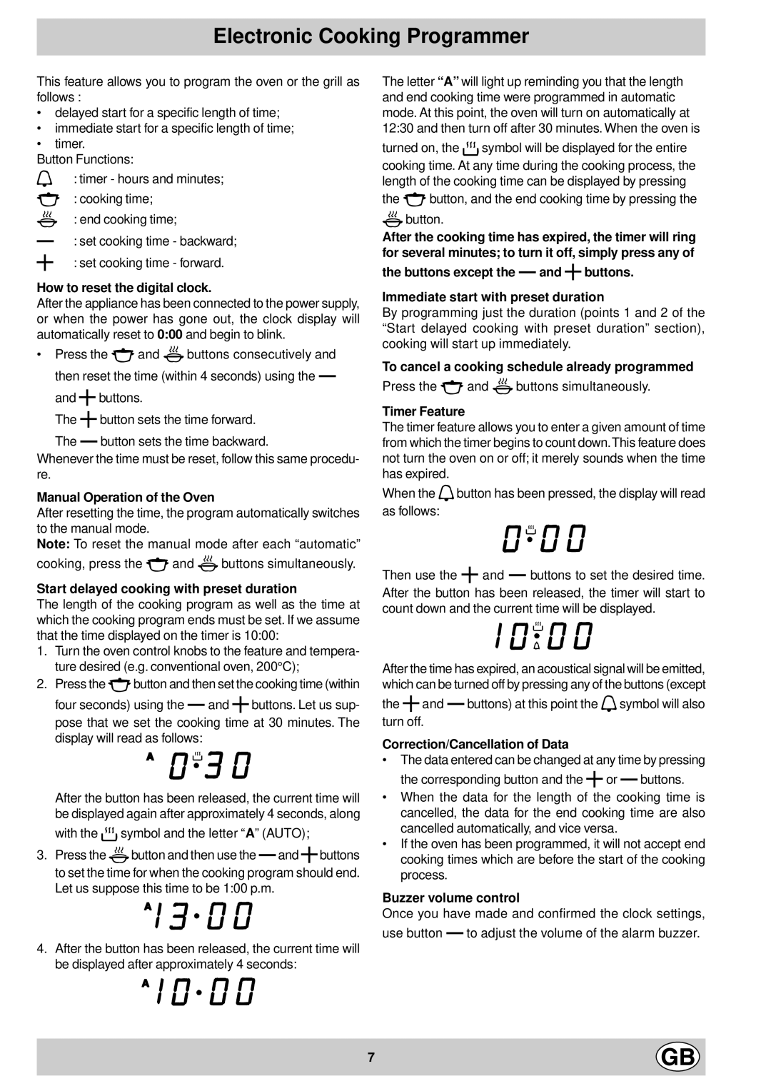 Indesit K 3C8 V.B A/G, K 3C8 V.B/G manual Electronic Cooking Programmer 