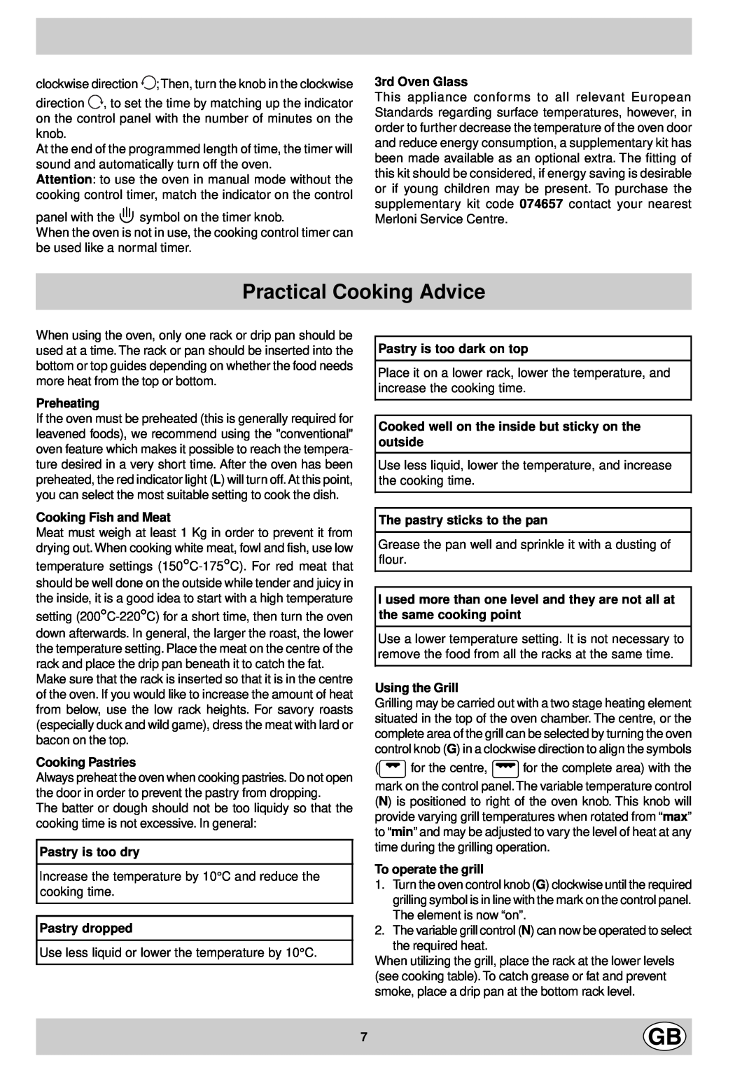 Indesit K 601 V.C/G manual Practical Cooking Advice 