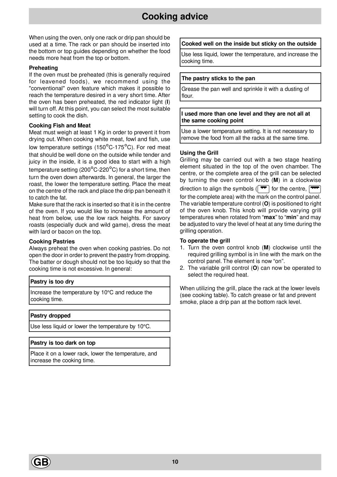 Indesit K 642 VS/G, K 642 V/G manual Cooking advice 