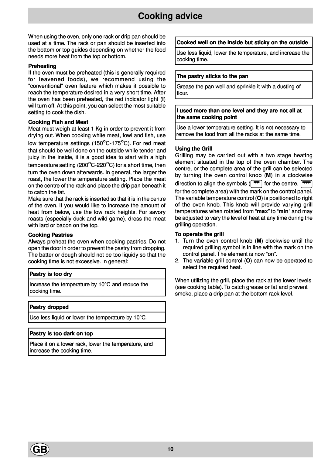 Indesit K 642 VS/G, K 642 V/G manual Cooking advice 
