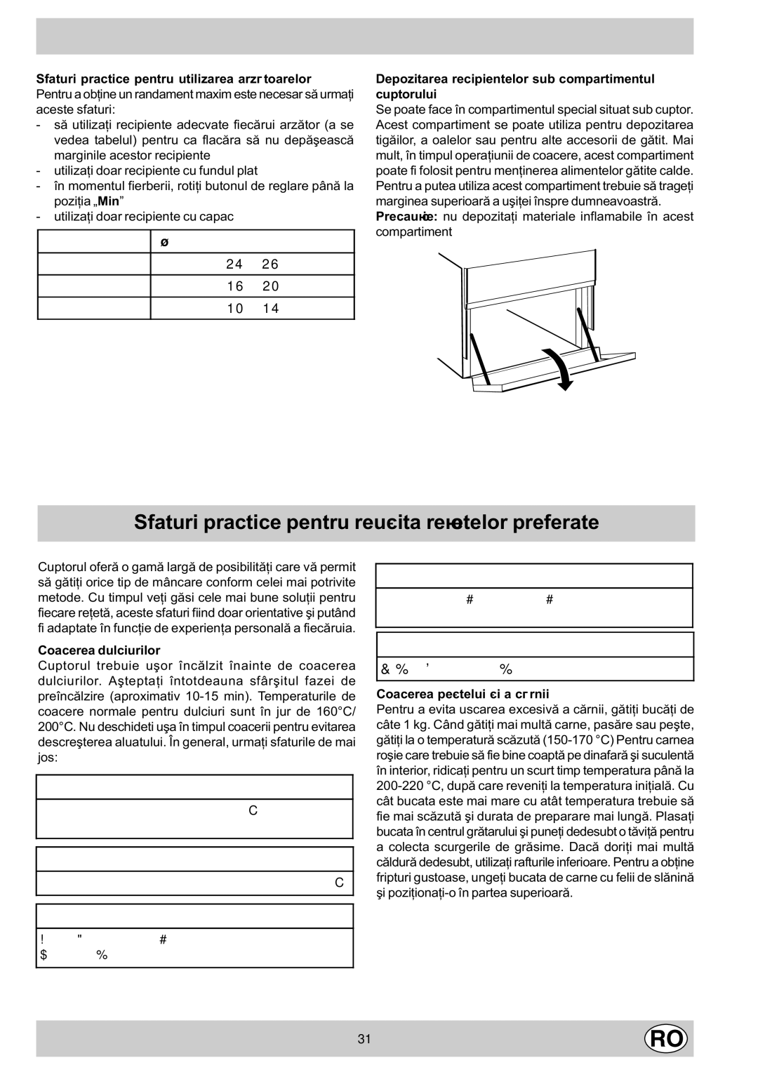 Indesit K1G21/R, K1G21S/R manual Sfaturi practice pentru reuºita reþetelor preferate, Coacerea peºtelui ºi a cãrnii 