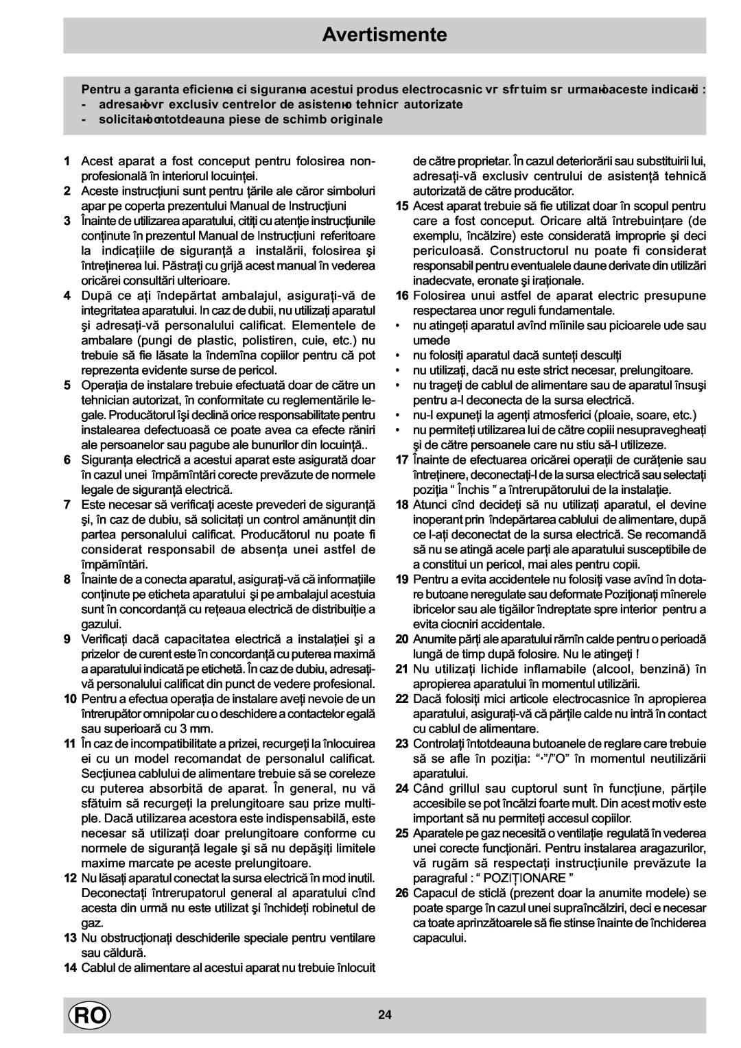 Indesit K1G21S/R, K1G21/R manual Avertismente 
