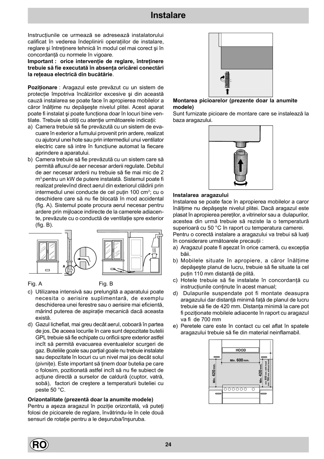 Indesit K1G2/R, K1G20/R manual Instalare, Fig. a 