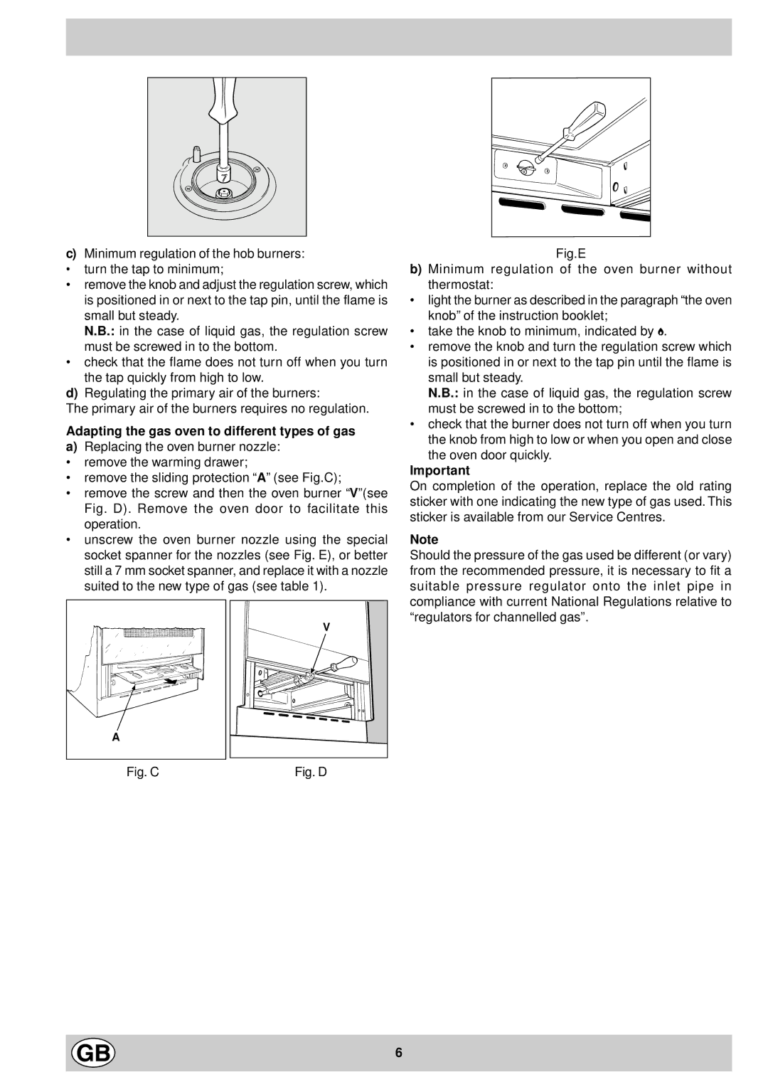 Indesit K1G2/R, K1G20/R manual Adapting the gas oven to different types of gas, Fig. C 