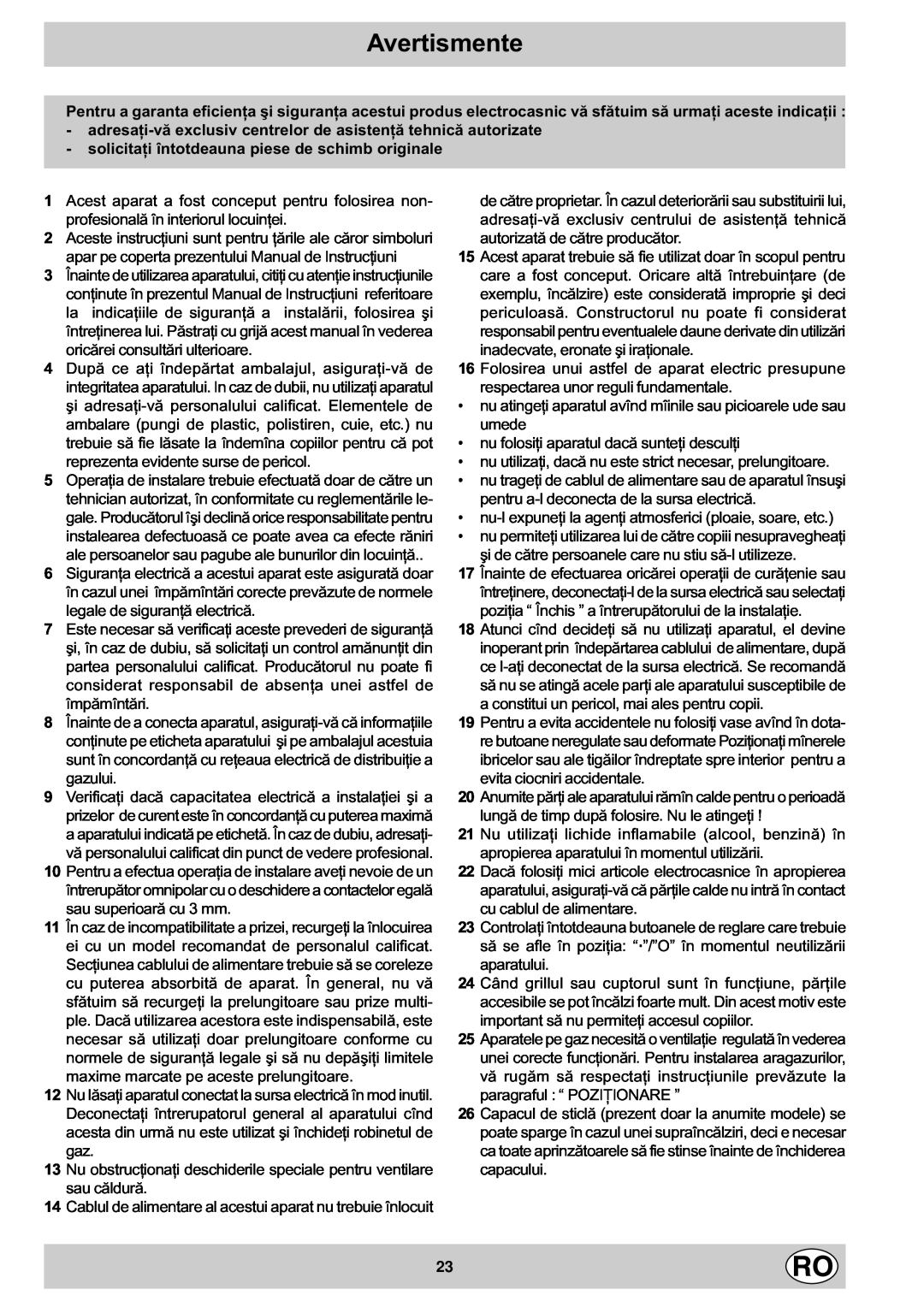 Indesit K1G20/R, K1G2/R manual Avertismente 