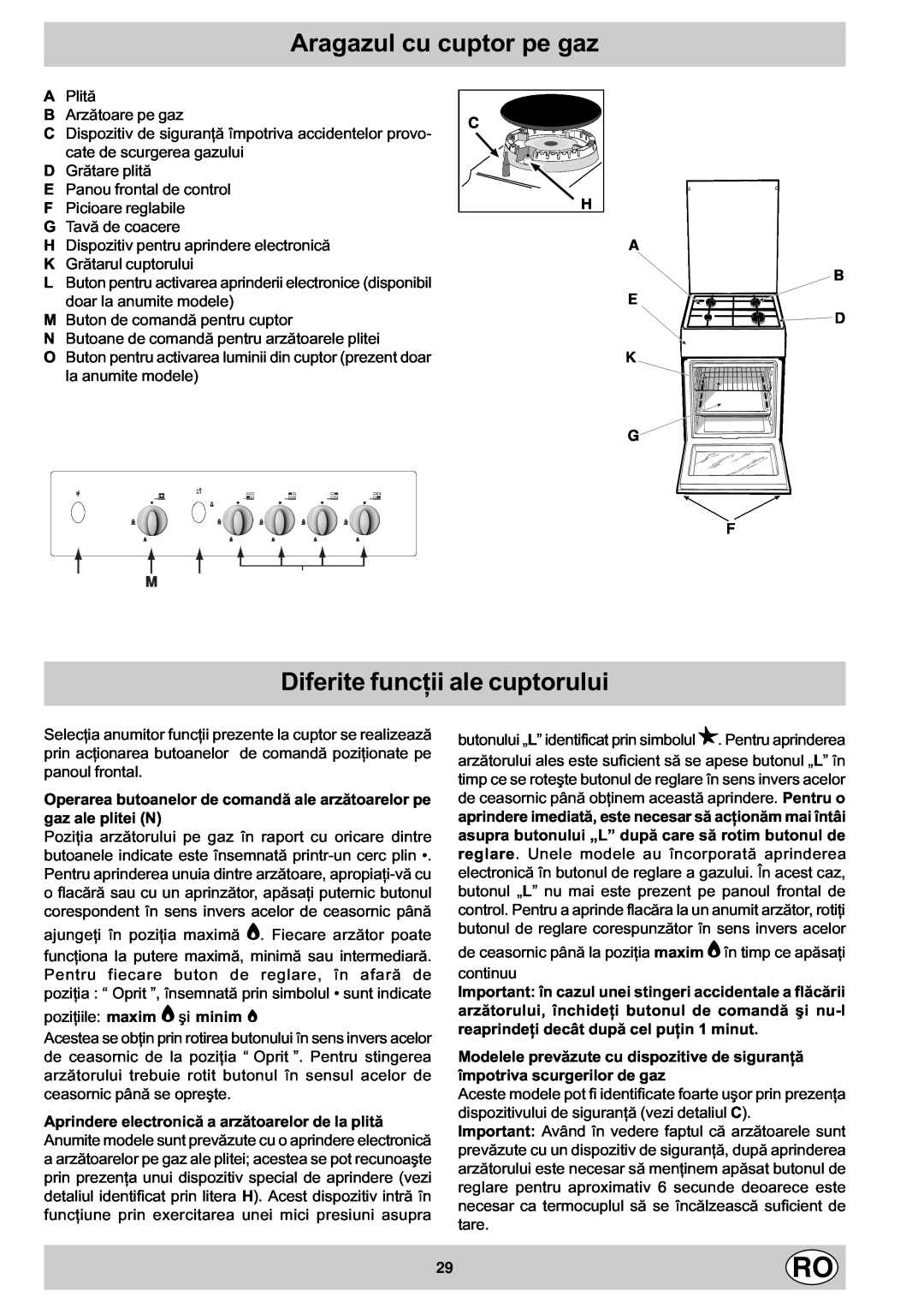 Indesit K1G20/R, K1G2/R manual Aragazul cu cuptor pe gaz, Diferite funcþii ale cuptorului, D K G 