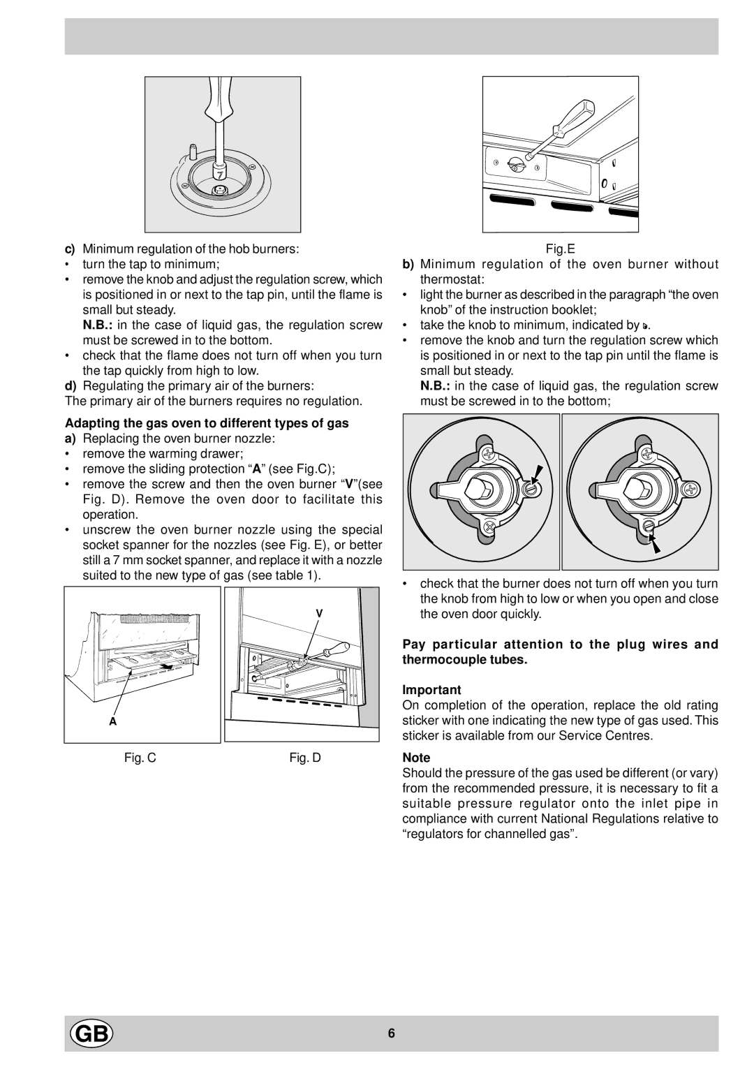 Indesit K1G2S/HU manual Adapting the gas oven to different types of gas, Fig. C 