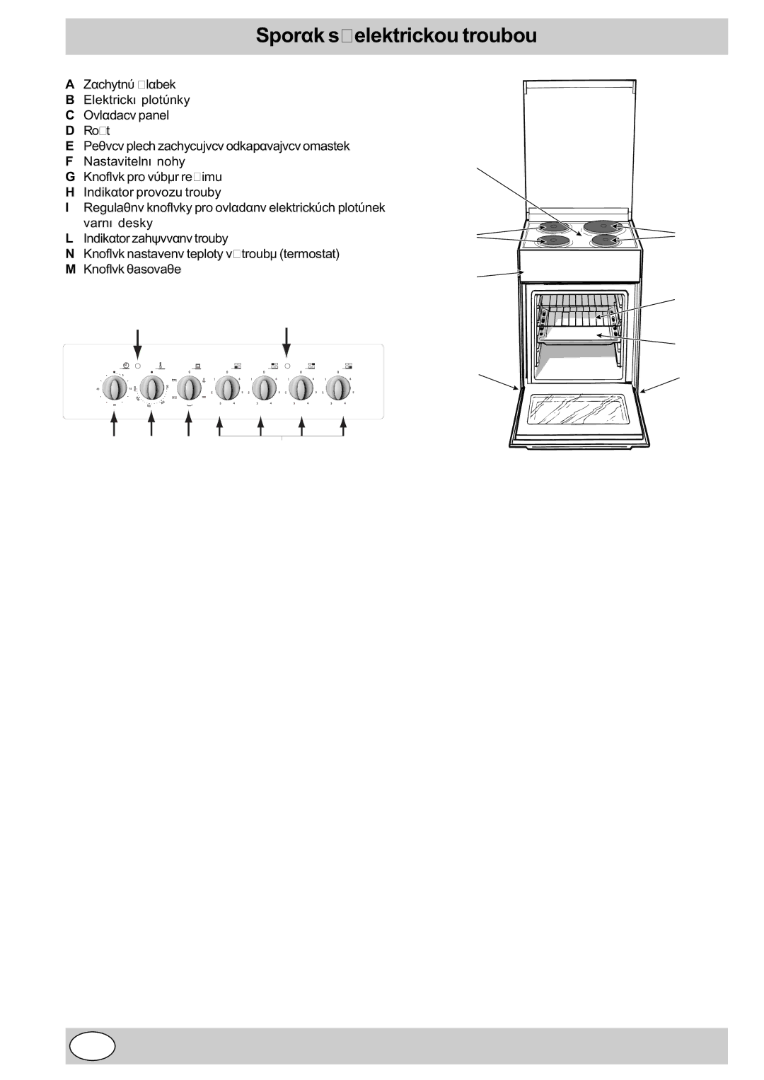 Indesit K3E11/R manual CZ22, Sporák s elektrickou troubou 