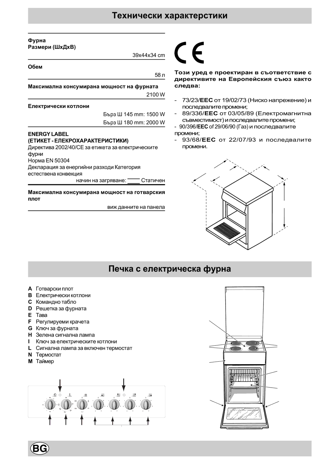 Indesit K3E11/R manual Òåõíè÷åñêè õàðàêòåðñòèêè, Ïå÷êà ñ åëåêòðè÷åñêà ôóðíà 