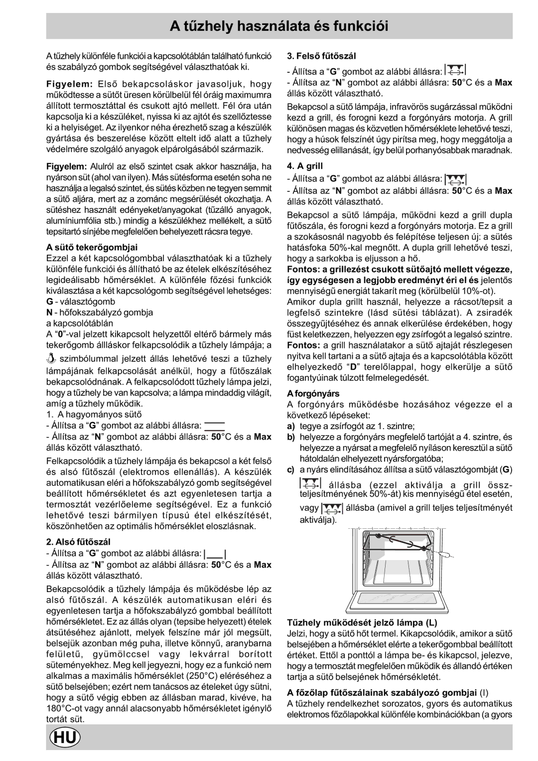 Indesit K3E11/R manual Tûzhely használata és funkciói 