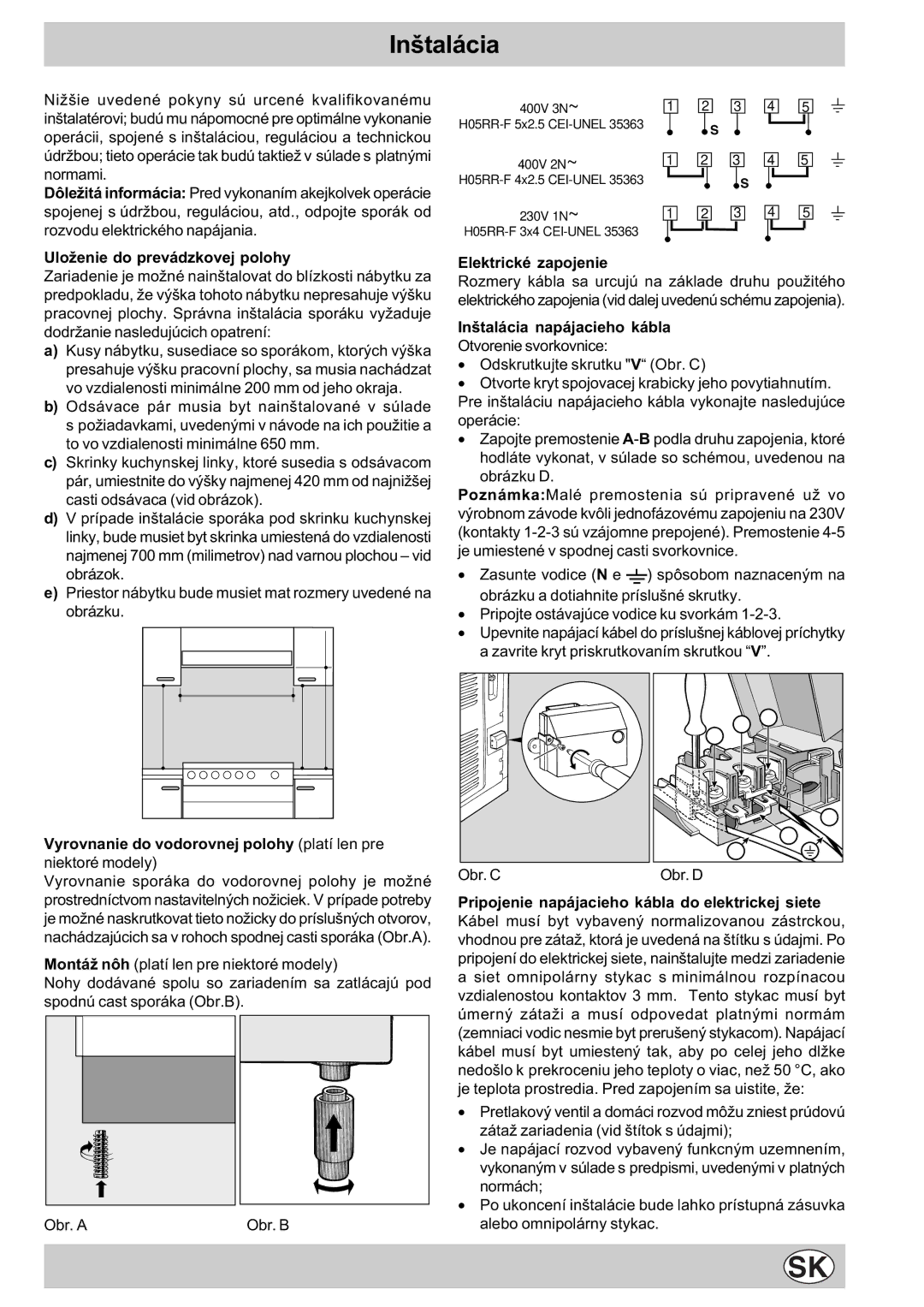 Indesit K3E11/R manual Inštalácia, Elektrické zapojenie 