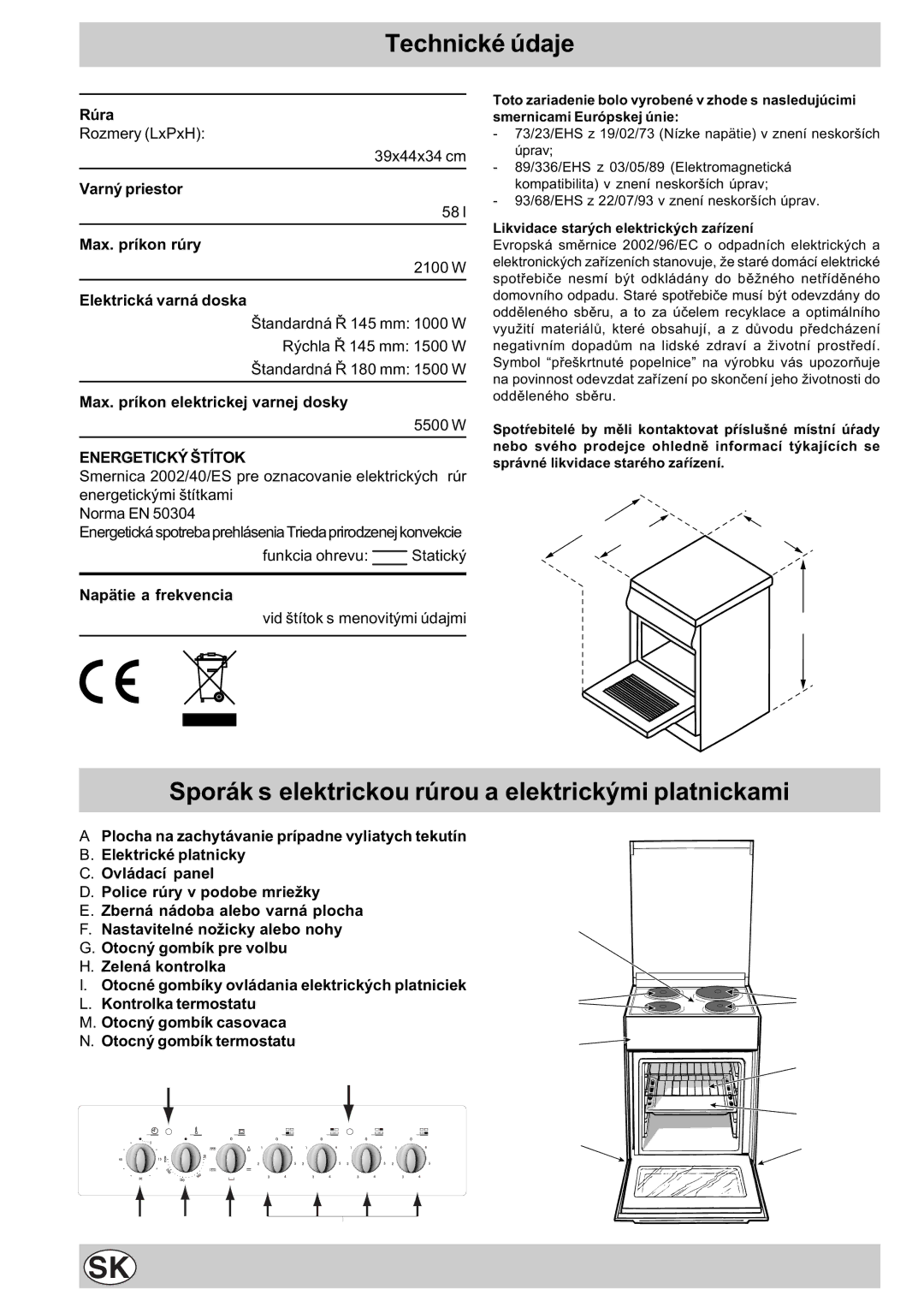 Indesit K3E11/R manual Sporák s elektrickou rúrou a elektrickými platnickami, Funkcia ohrevu 