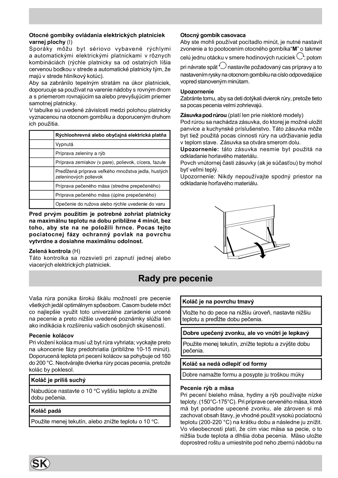 Indesit K3E11/R manual Rady pre pecenie, Zeleninových polievok 