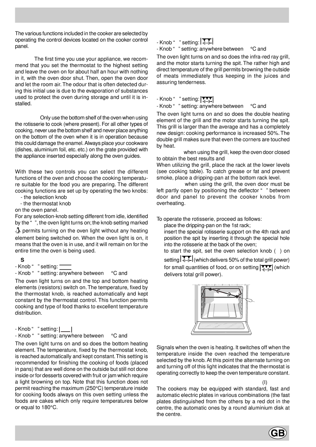 Indesit K3E11/R manual Different functions and uses of the oven 